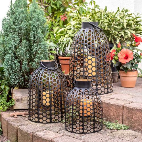 Floristik24 Lykta metall svart stor ljusstake H52/40/30cm set om 3