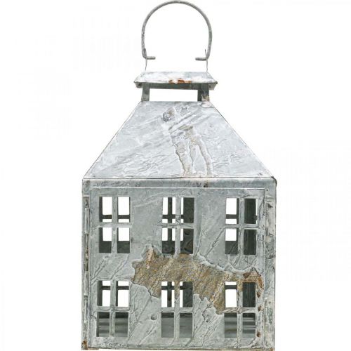 Artikel Vintage dekorativ lykta metall ljus hus vit rost H35cm