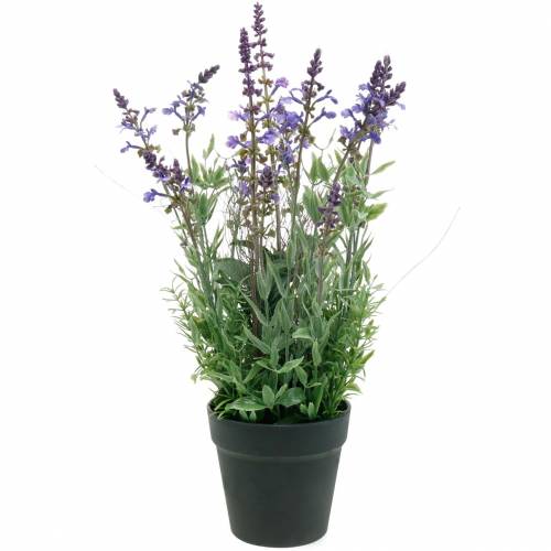 Artikel Blomsterdekoration lavendel i en kruka med konstgjorda växter