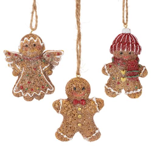 Dekorativa hängande ornament, konstgjorda pepparkaksfigurer, 7 cm, 3 stycken