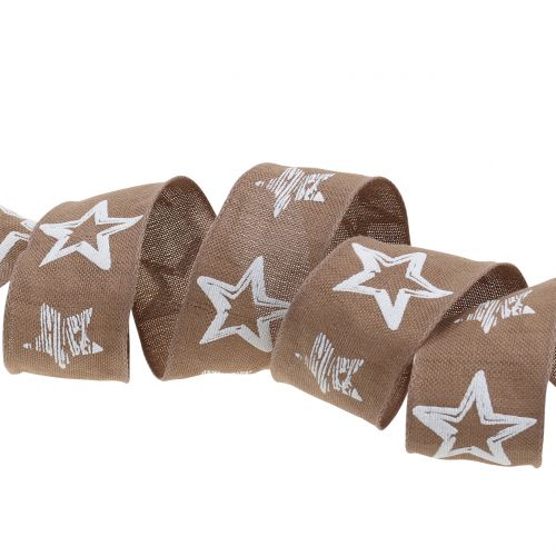 Floristik24 Dekorativt band gjord av jute med stjärnmotiv brun 40mm 15m