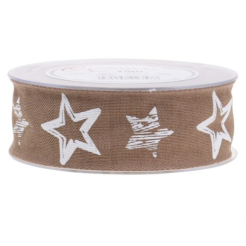 Floristik24 Dekorativt band gjord av jute med stjärnmotiv brun 40mm 15m