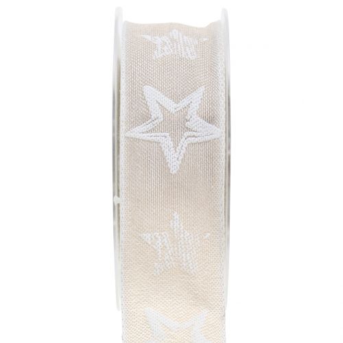 Floristik24 Dekorativt band av jute med stjärnmotiv crème 40mm 15m