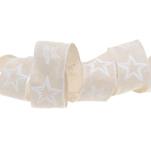 Floristik24 Dekorativt band av jute med stjärnmotiv crème 40mm 15m
