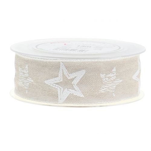 Floristik24 Dekorativt band av jute med stjärnmotiv crème 40mm 15m