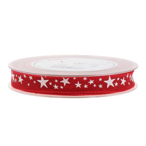 Floristik24 Jute band med stjärnmotiv rött 15mm 15m