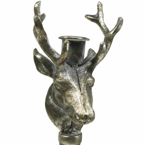 Floristik24 Ljusstake hjorthuvud silver antik Ø13cm H40cm