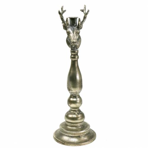 Floristik24 Ljusstake hjorthuvud silver antik Ø13cm H40cm