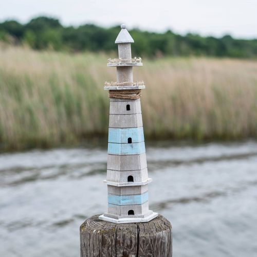Floristik24 Fyr att sätta, maritim trädekoration natur, blå-vit shabby chic H54cm
