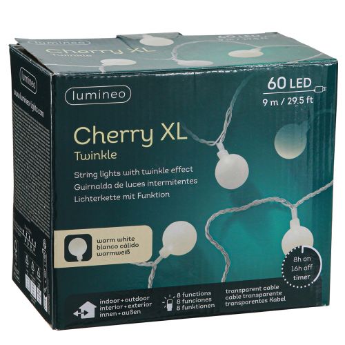 Artikel Fairy lights bollar timer 60 LED varmvit inuti utsida 9m
