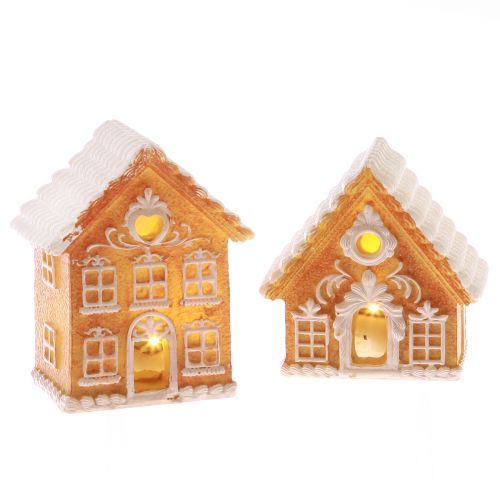 Light house LED pepparkakshus brun vit H8/10cm 4st