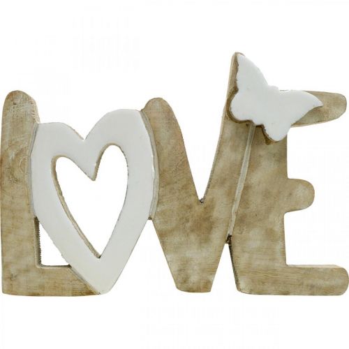 Floristik24 Bordsdekoration "Love", trädekoration med hjärta och fjäril natur, vit L24cm H17,5cm