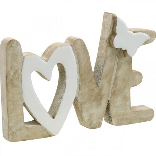 Bordsdekoration &quot;Love&quot;, trädekoration med hjärta och fjäril natur, vit L24cm H17,5cm