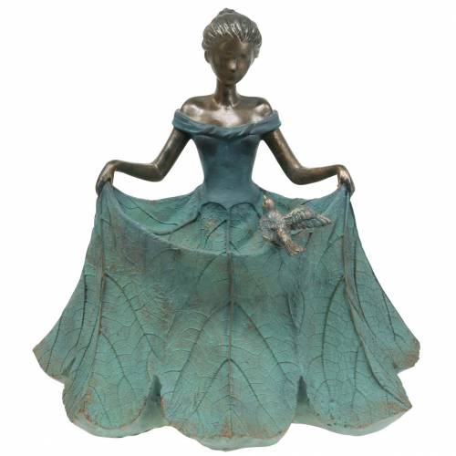 Artikel Fågelbad trädgårdsfigur tjej i blomklänning H33,5cm