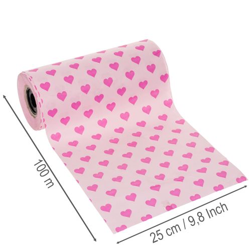 Manschettpapper med hjärtmotiv, rosa, 25 cm, 100 m | Floristik24.se
