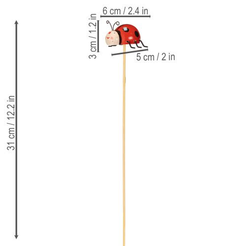 Artikel Nyckelpiga trädgårdspålar, dekoration för vår och sommar, blomsterdekoration, 31 cm, 4 stycken
