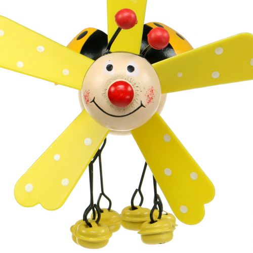 Floristik24 Wind Chime Nyckelpiga Trä Gul 12cm