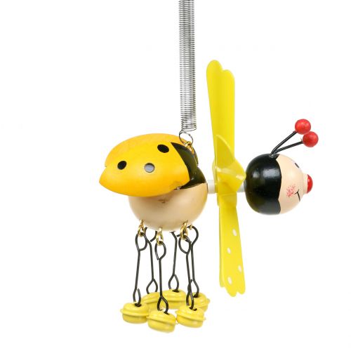 Floristik24 Wind Chime Nyckelpiga Trä Gul 12cm