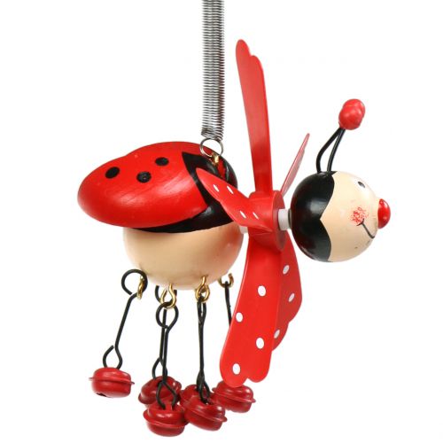 Floristik24 Wind chime nyckelpiga trä röd 12cm