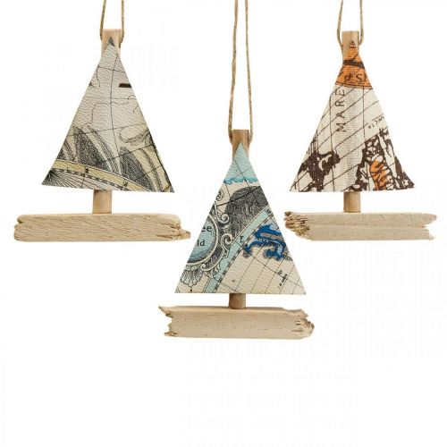 Floristik24 Maritim dekoration segelbåt träskepp deco hängare liten H12cm 3st