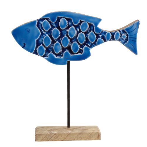 Artikel Maritim dekorativ träfisk på stativ blå 25cm × 24,5cm