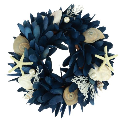 Maritim dekorativ krans med skal blå naturfärger Ø27cm
