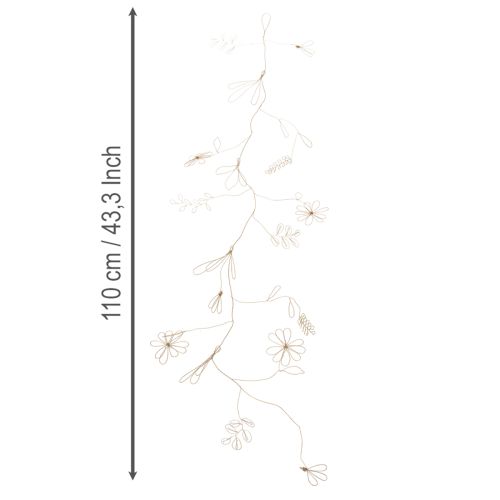 Artikel Metall blomsterdekorationsgirlang, tråd för blomsterkrans, sommardekoration, väggdekoration, guld, 110 cm