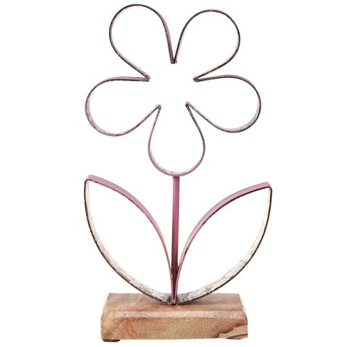 Artikel Metalldekorationsblomma på träfot Gammal Rosa Silver H29cm