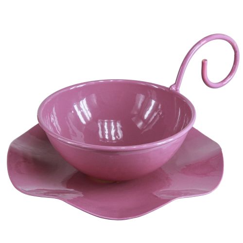 Artikel Metall dekorativ kopp med fat rosa H8cm Ø11,5cm 2st