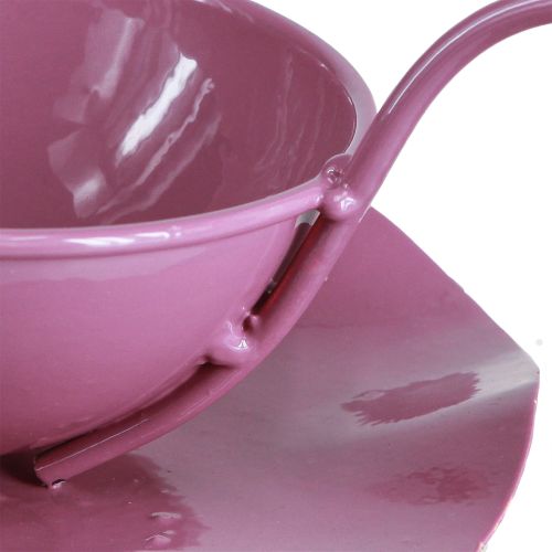 Artikel Metall dekorativ kopp med fat rosa H8cm Ø11,5cm 2st