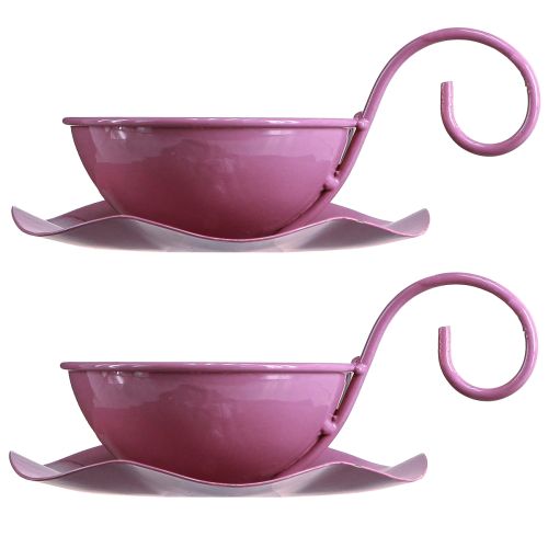 Artikel Metall dekorativ kopp med fat rosa H8cm Ø11,5cm 2st