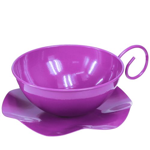 Artikel Metall dekorativ kopp Ø16cm H9cm Tekopp med fat Lila 2st