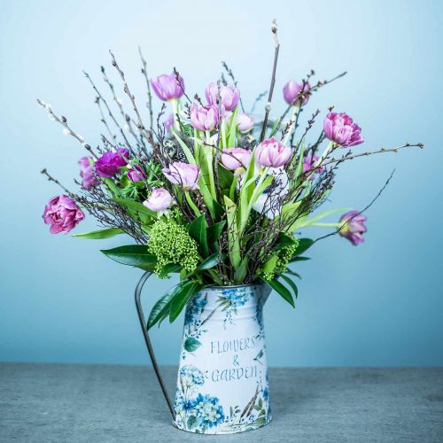 Floristik24 Blomvaskanna blommor blå, grön trädgårdsdekorationsplanter metall 23cm