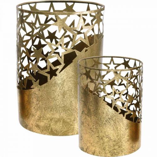 Floristik24 Metalllykta i bladguld look stjärnor Ø15cm/20cm set om 2