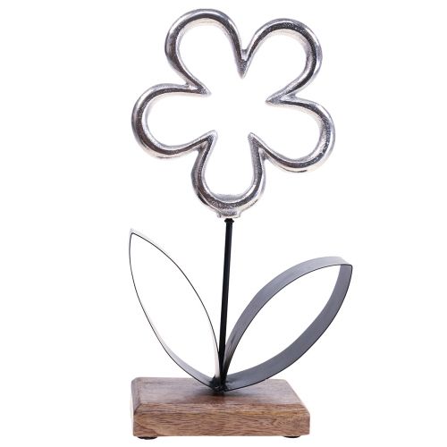 Artikel Metall blomdekor silver svart bordsdekoration fjäder H36cm