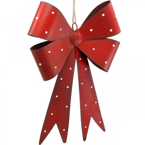 Floristik24 Metal Deco Vägghängare Rosett Röda Prickar Vit 19×16×2,5cm