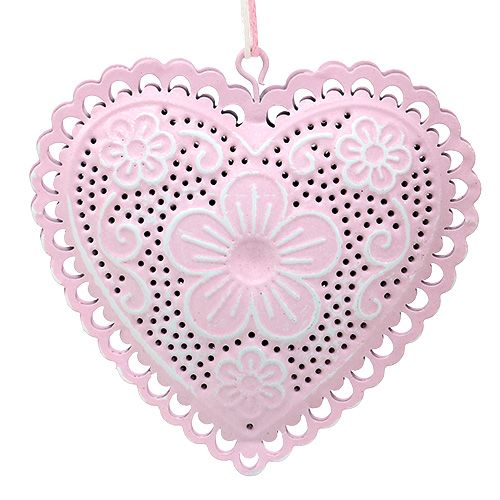 Floristik24 Metallhängare hjärta vit, rosa 8,5 cm 6st