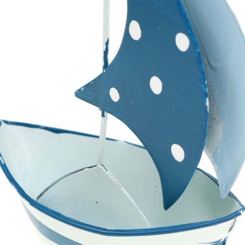 Floristik24 Dekorativ segelbåt gjord av metallblå, vit 9,5 cm x 13 cm 2 st