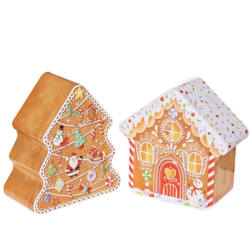 Julplåt, kakform, julgran och hus, pepparkaksliknande, 14 cm, 2 stycken