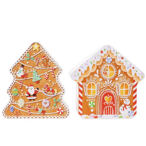 Julplåt, kakform, julgran och hus, pepparkaksliknande, 14 cm, 2 stycken | Floristik24.se