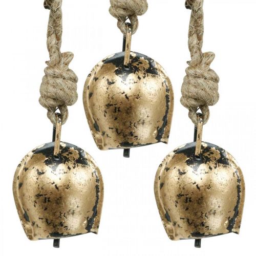 Floristik24 Metallklockor för upphängning, lanthusdekoration, gyllene koklockor, antik look 5 × 3,5 cm 12 stycken