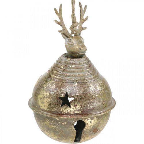 Floristik24 Metallklockor med rendekor, adventsdekoration, julklocka med stjärnor, guldklockor antik look Ø9cm H14cm 2 st.
