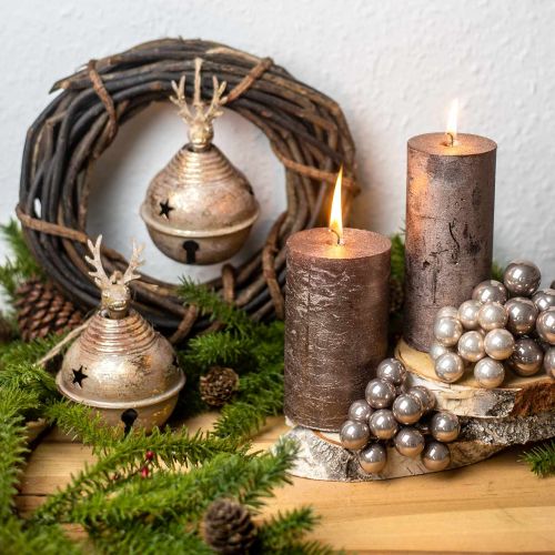 Floristik24 Metallklockor med rendekor, adventsdekoration, julklocka med stjärnor, guldklockor antik look Ø9cm H14cm 2 st.