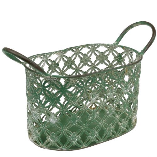 Floristik24 Oval metallkorg med handtag 25cm x 16,5cm H21cm Grön