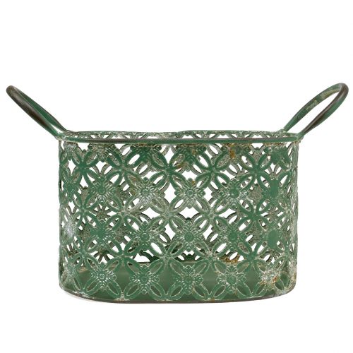 Floristik24 Oval metallkorg med handtag 25cm x 16,5cm H21cm Grön