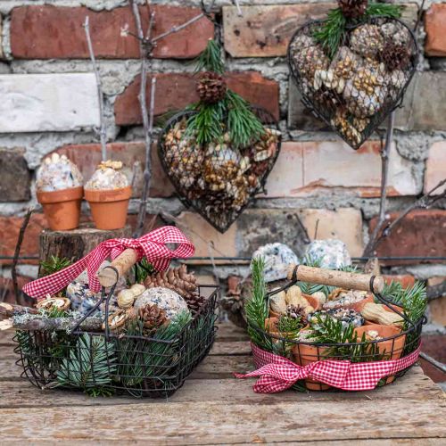Floristik24 Metallkorg med handtag, korg för plantering, trådkorg variation brun, naturlig H10,5/12/13/11,5 cm set om 4