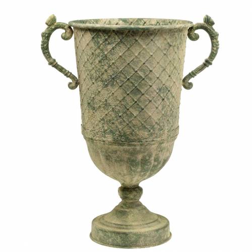 Floristik24 Dekorativ kopp med diamantmönster, antikt utseende, metall, mossgrön, Ø24,5cm H45cm