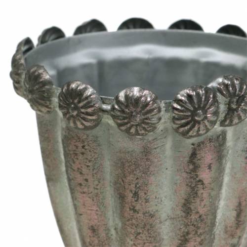 Floristik24 Dekorativ metallkopp silvergrå, tvättad vit Ø9.7cm H14.7cm