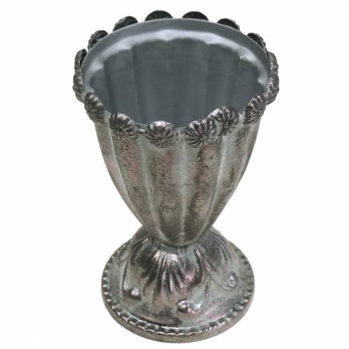 Floristik24 Dekorativ metallkopp silvergrå, tvättad vit Ø9.7cm H14.7cm