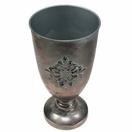 Floristik24 Dekorativ metallbägare med ornament silvergrå Ø16,5cm H31cm